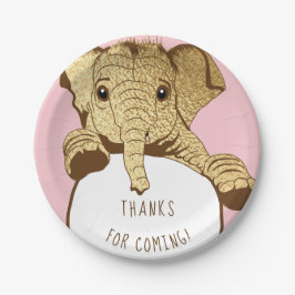 Plato De Papel Bebé Elephant Gold Pink