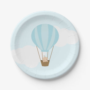 Plato De Papel Bebé en Baby Shower con globo aerostático azul