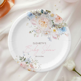 Plato De Papel Bebé en Baby Shower rosa floral en flor