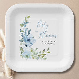 Plato De Papel Bebé En Bloom Blue Floral Baby Shower