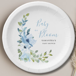 Plato De Papel Bebé En Bloom Blue Floral Boy Baby Shower