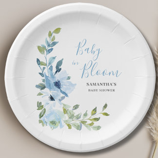 Plato De Papel Bebé En Bloom Blue Floral Boy Baby Shower