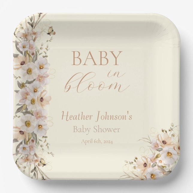 Plato De Papel Bebé En Bloom Boho Neutral Baby Shower (Anverso)