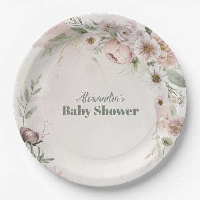 Plato De Papel Bebé En Bloom Rubor Spring Floral Baby Shower (Anverso)