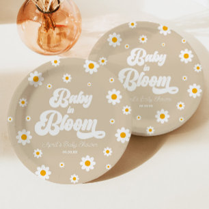 Plato De Papel Bebé En Bloom Tan Daisy Flower Floral Baby Shower