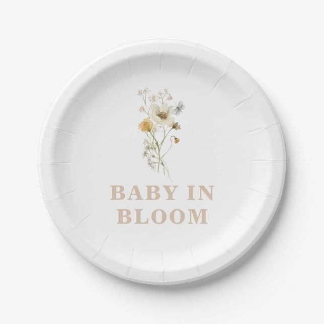 Plato De Papel Bebé en Bloom Wildflower Elegante Baby Shower boho (Anverso)