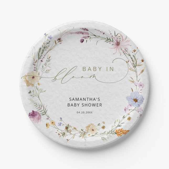 Plato De Papel Bebé en Bloom Wildflowers Baby Shower (Anverso)