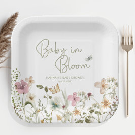 Plato De Papel Bebé en el Baby Shower Chica de Bloom