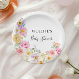Plato De Papel Bebé en el Baby Shower Chica floral de primavera e