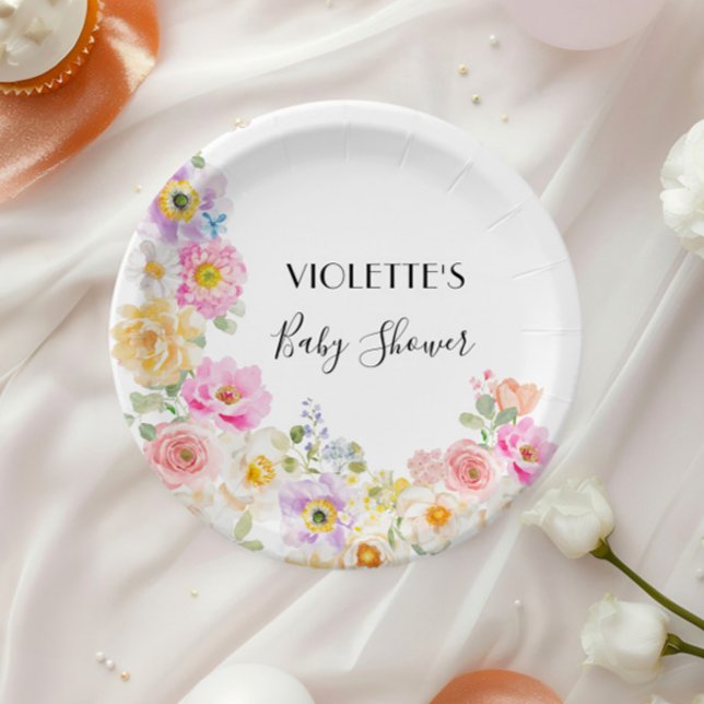 Plato De Papel Bebé en el Baby Shower Chica floral de primavera e (Subido por el creador)