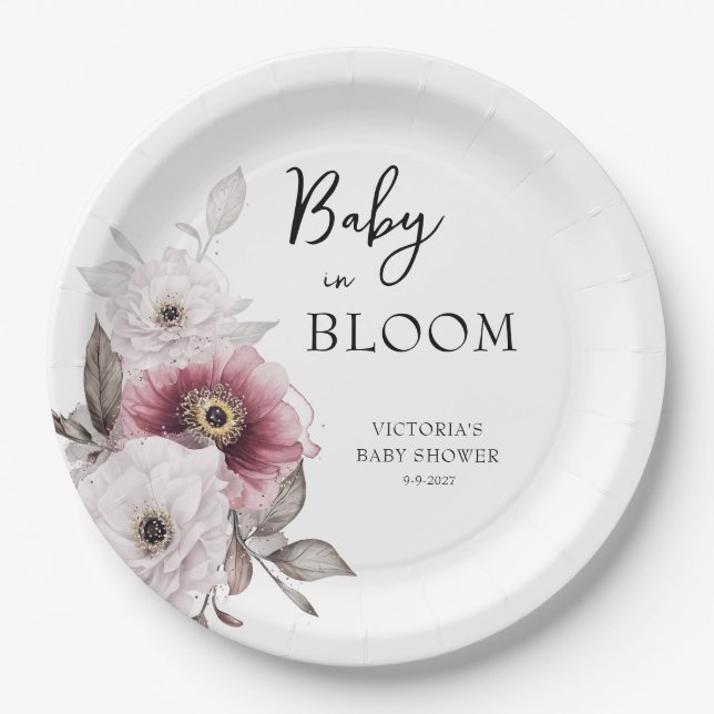 Plato De Papel Bebé en el Baby Shower de Bloom (Anverso)