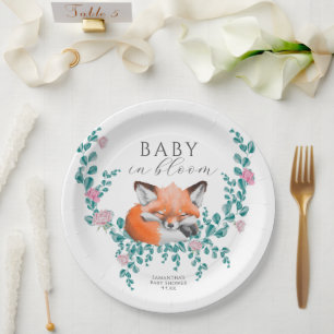 Plato De Papel Bebé en el Baby Shower de Woodland Fox Greenery