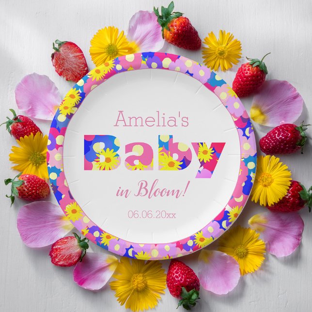 Plato De Papel Bebé en el Baby Shower rosa en flor (Subido por el creador)