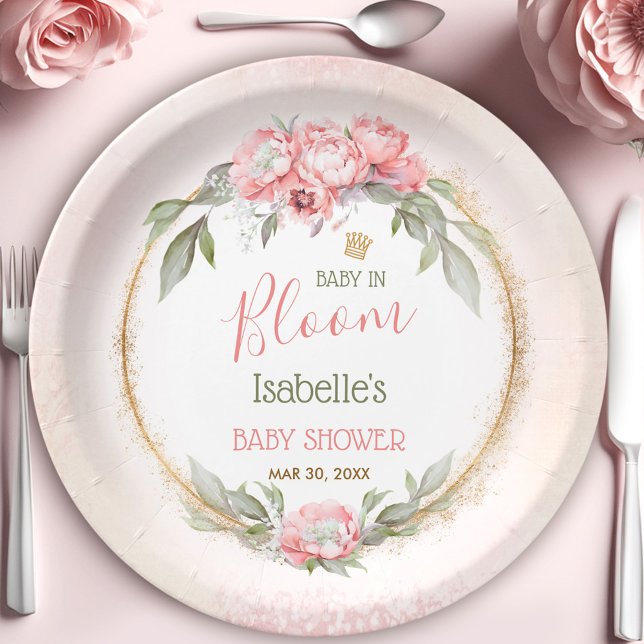 Plato De Papel Bebé en el Chica Floral Rosa Elegante En Bloom Bab (Baby In Bloom Pink Elegant Floral Girl Baby Shower Paper Plates)