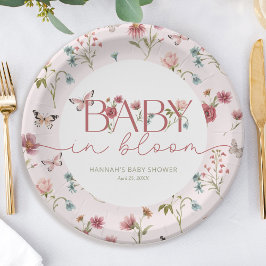 Plato De Papel Bebé en el floreciente Baby Shower rosado