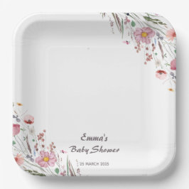 Plato De Papel Bebé en el florecimiento silvestre Baby Shower
