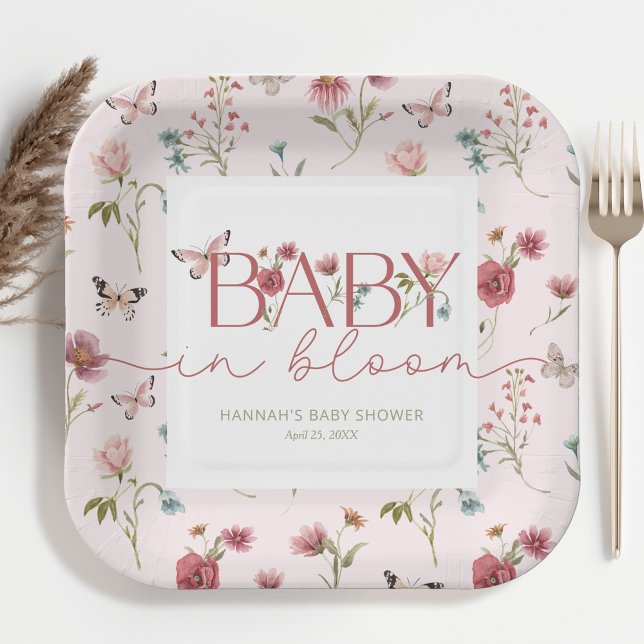 Plato De Papel Bebé en el florecimiento silvestre Baby Shower (Subido por el creador)