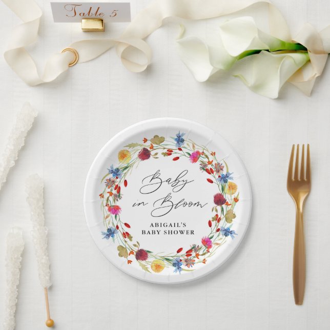 Plato De Papel Bebé en el Personalizado de ducha de flores silves (Boda)