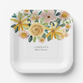 Plato De Papel Bebé en Flor Amarilla Floral Redonda Gracias