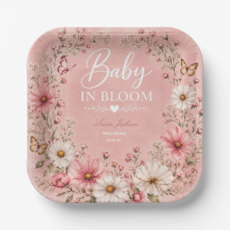 Plato De Papel Bebé en Flor Baby Shower de Flores Silvestres