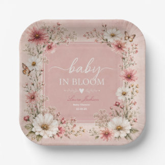 Plato De Papel Bebé en Flor Baby Shower de Flores Silvestres