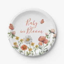 Plato De Papel Bebé en flor baby shower de flores silvestres