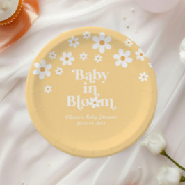 Plato De Papel Bebé en flor boho Daisy Amarillo Baby Shower