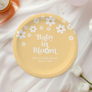 Plato De Papel Bebé en flor boho Daisy Amarillo Baby Shower