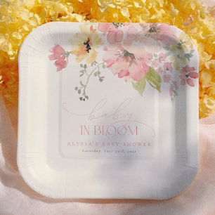 Plato De Papel Bebé en Flor - Chica - Baby Shower
