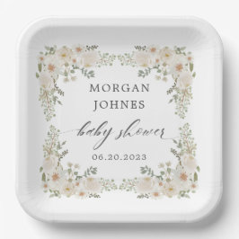 Plato De Papel bebé en flor marfil ducha de bebé floral