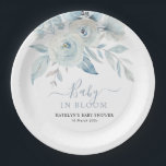 Plato De Papel bebé en flor polvoriento flores azules ducha bebé<br><div class="desc">bebé en flor de bebé ducha con flores de color azul polvoriento y texto de guión. El texto y otras características se pueden personalizar.</div>
