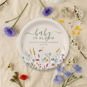 Plato De Papel Bebé en Flor Pradera de Flores Silvestres Shower d