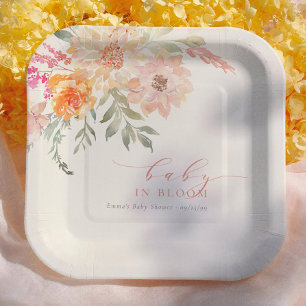 Plato De Papel Bebé en Flor Rosa Claro Niña Primavera Shower de B
