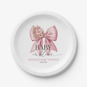 Plato De Papel Bebé en Flor Rosa Lazo Floral Baby Shower