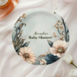Plato De Papel Bebé en flor silvestre de florecimiento<br><div class="desc">Completa tu disposición de la mesa de la ducha de bebé con nuestras placas de papel de la ducha con flores de primavera Verde azulada y Rubor Baby In Bloom. Diseñados con delicados florales de color ruidoso y verde azulado, estos platos le dan un toque fresco y sofisticado a su...</div>