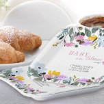 Plato De Papel Bebé en flor silvestre florín<br><div class="desc">Bebé en placas de papel para bebé de Flor silvestre Bloom para personalizar. El diseño presenta bordes florales de flores silvestres en amarillo lila rosa y azul. Si desea hacer coincidir los productos, por favor visite mi colección de hierbas silvestres o envíeme un mensaje para agregar las plantillas de diseño...</div>