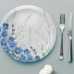 Plato De Papel Bebé en Floración Niño Azul Floral Ducha de Primav