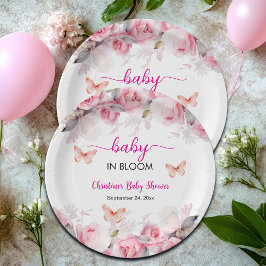 Plato De Papel Bebé en la Baby Shower de los Rosas de Rubor en Bl