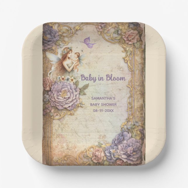 Plato De Papel Bebé en la ducha de bebé en Bloom (Anverso)