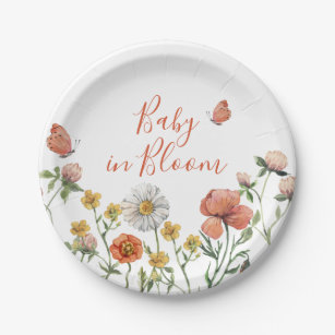 Plato De Papel Bebé en la ducha de flores silvestres en Bloom