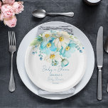 Plato De Papel Bebé en la floración primavera verano de la ducha<br><div class="desc">Bebé en flor primavera verano flores de bebé ducha de bebé planchas personalizadas de plancha de vajilla,  marsopa azul pastel y blanco de mariposa daisies flores para el verano primavera jardín temática de la ducha de bebé plato fiesta personalizado</div>