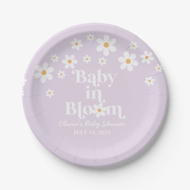 Plato De Papel Bebé en Placas de papel Baby Shower de Daisy Lilac (Anverso)