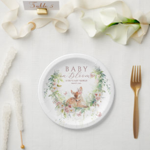 Plato De Papel Bebé en sangre Woodland Flor Baby Shower