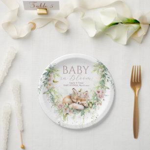 Plato De Papel Bebé en sangre Woodland Flor Baby Shower