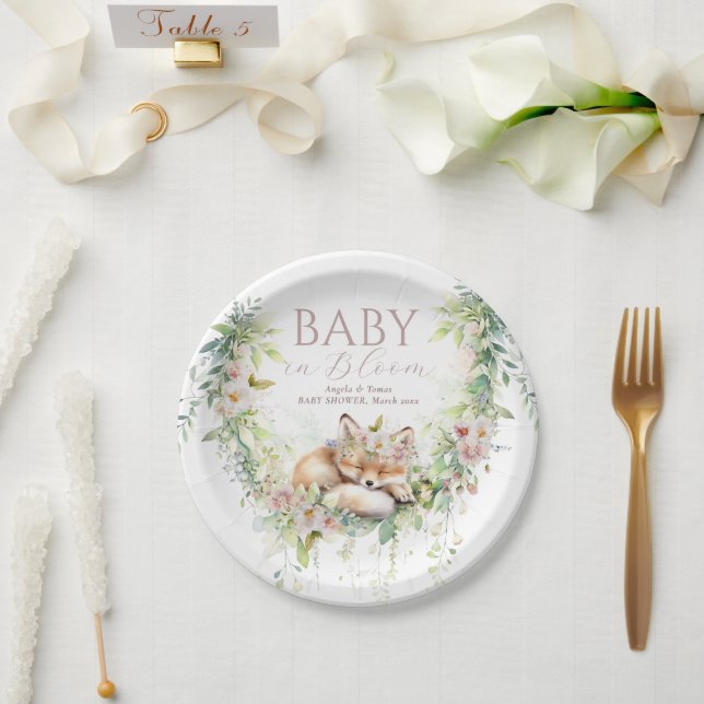 Plato De Papel Bebé en sangre Woodland Flor Baby Shower (Boda)