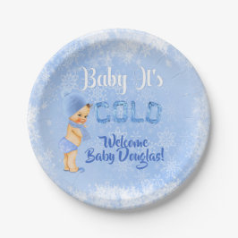 Plato De Papel Bebé Es Copo de Nieve Invierno Azul Niño Ducha