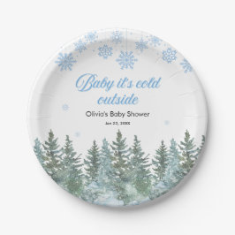 Plato De Papel Bebé Está Afuera Frío Invierno Baby Shower