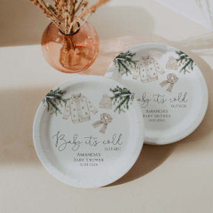 Plato De Papel Bebé, está frío fuera de Baby Shower