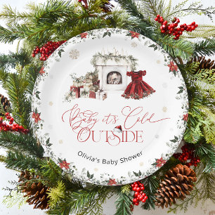 Plato De Papel Bebé, está frío fuera de Navidades Baby Shower
