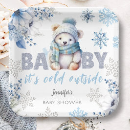 Plato De Papel Bebé, está frío fuera del Baby Shower de invierno 